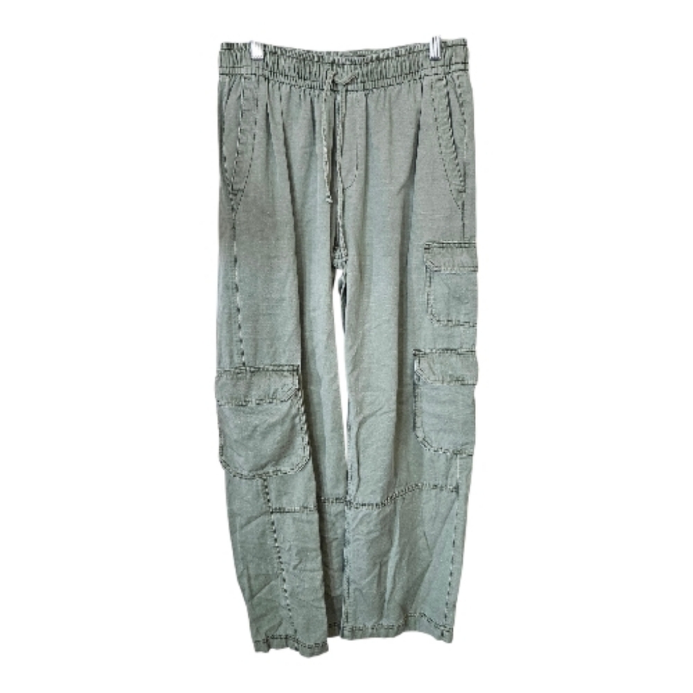 Old Navy Wide Leg Comfort Waistband Drawstring Cargo Pants Green, Small EUC